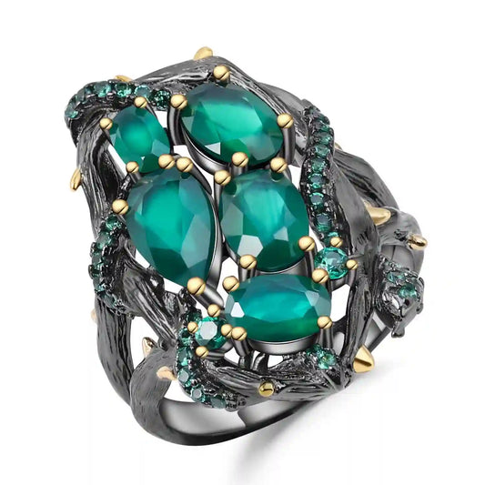 Natural Colored Gemstone Engagement Ring 925 Silver