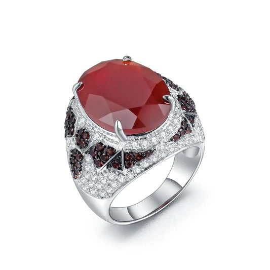 Oval Natural Red Agate Engagement Ring 13*18 925 Silver