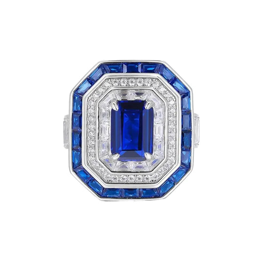 Emerald Engagement Ring  925 Silver Sapphire Zircon