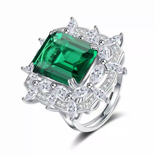 Emerald Engagement Ring 12*16 925 Silver 5A Zircon Open Ring