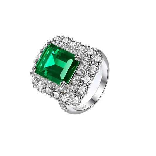 Emerald Engagement Ring 14*10 925 Silver