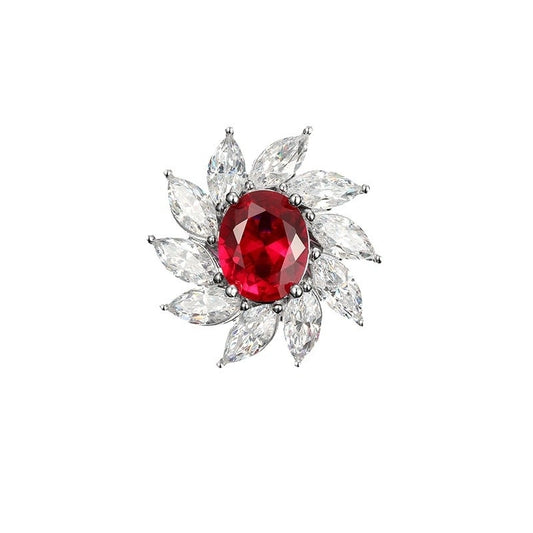 Oval Engagement Ring 925 Silver Ruby