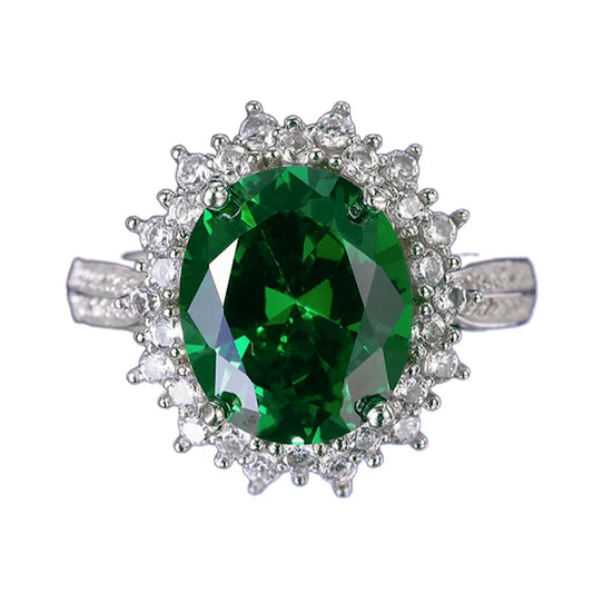Oval Engagement Ring 6ct 10*12 925 Silver Emerald