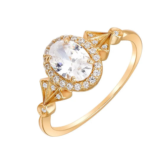 Oval Engagement Ring 925 Silver Zircon