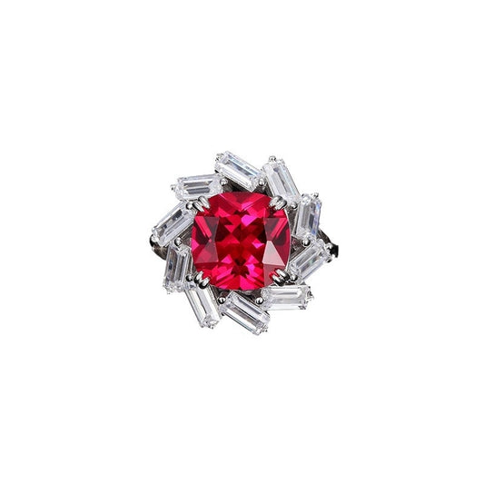Cushion Engagement Ring 925 Silver Ruby
