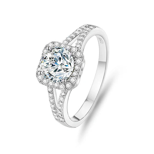 Round Engagement Ring 1ct 6.5mm 925 Silver Moissanite