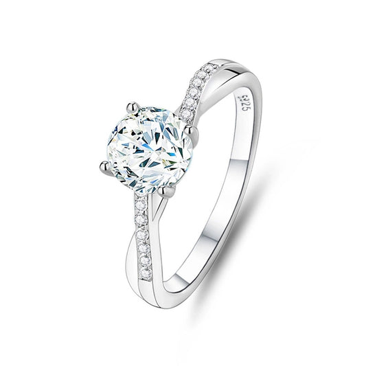 Round Engagement Ring 1ct 6.5mm 925 Silver Moissanite