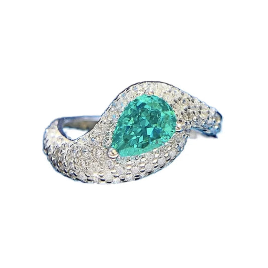 Pear Engagement Ring 5*7 Paraiba 925 Silver High Carbon Diamond