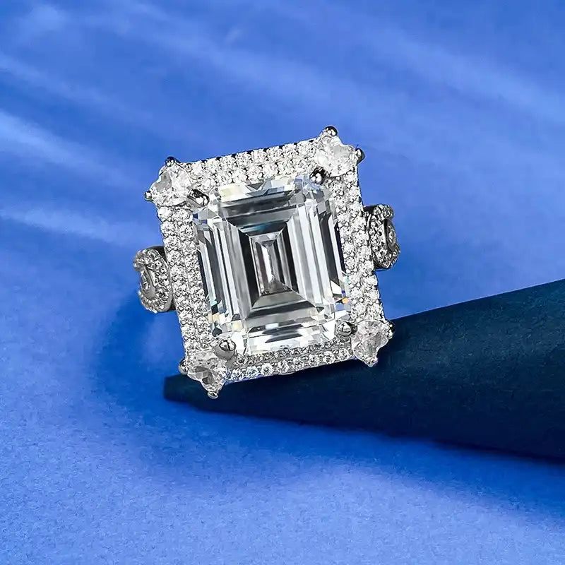 Emerald Engagement Ring 10*12 925 Silver High Carbon Diamond