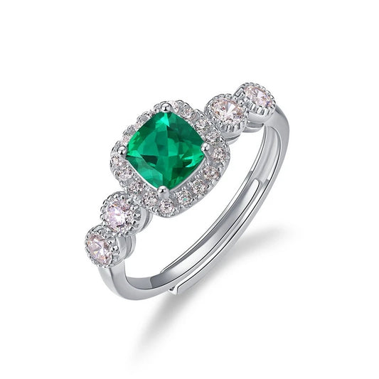 Cushion Engagement Ring 5*5 0.48ct 925 Silver Emerald Open Ring