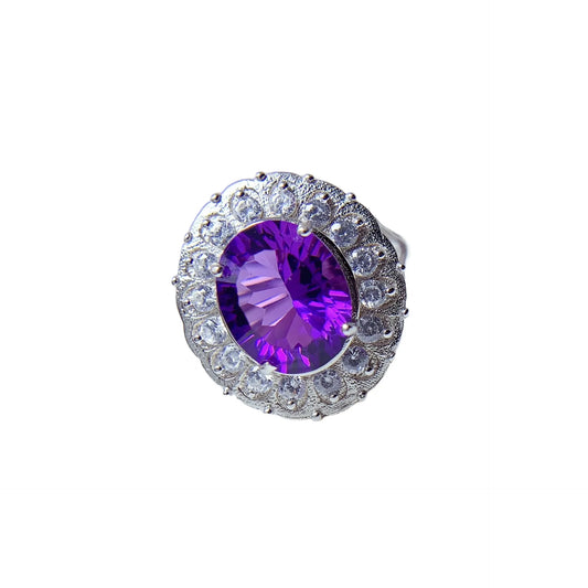 Oval Engagement Ring 925 Silver Amethyst