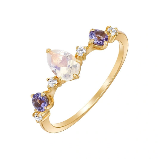 Pear Engagement Ring 925 Silver Moonstone