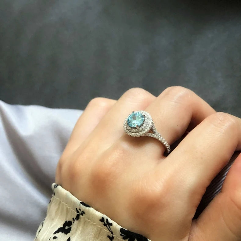 Round Engagement Ring 1.7ct 6.5mm 925 Silver High Carbon Diamond