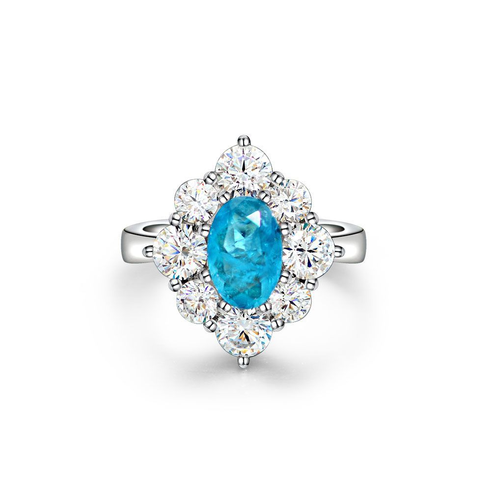 Oval Engagement Ring 1.5ct 6*9 925 Silver Paraiba Blue High Carbon Diamond
