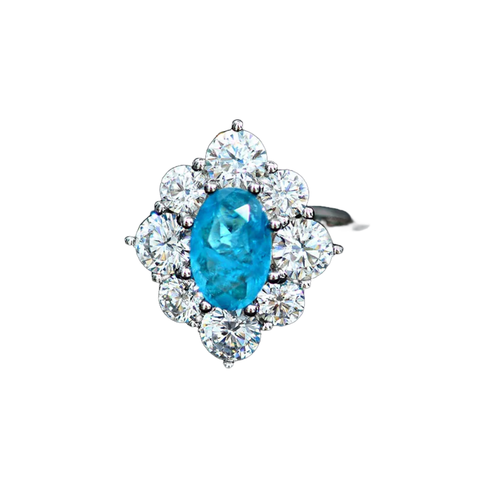 Oval Engagement Ring 1.5ct 6*9 925 Silver Paraiba Blue High Carbon Diamond