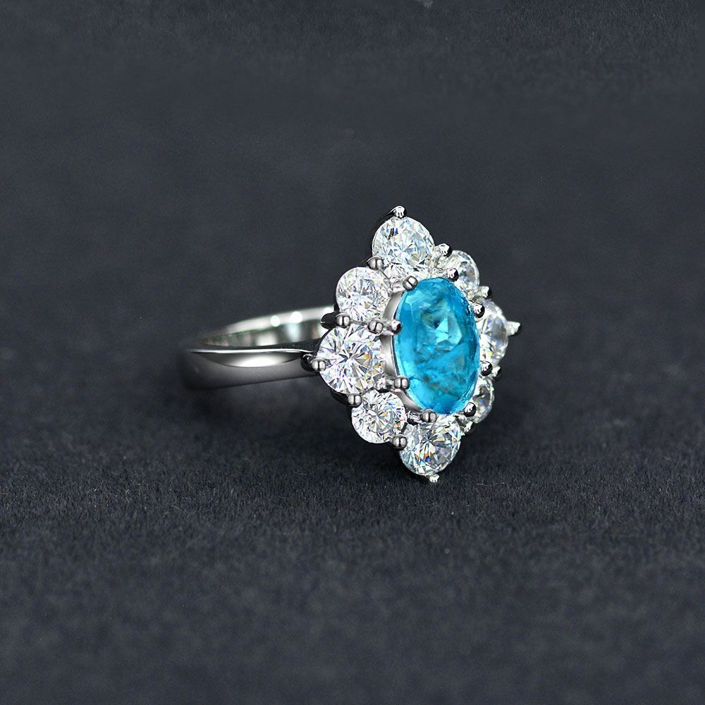 Oval Engagement Ring 1.5ct 6*9 925 Silver Paraiba Blue High Carbon Diamond