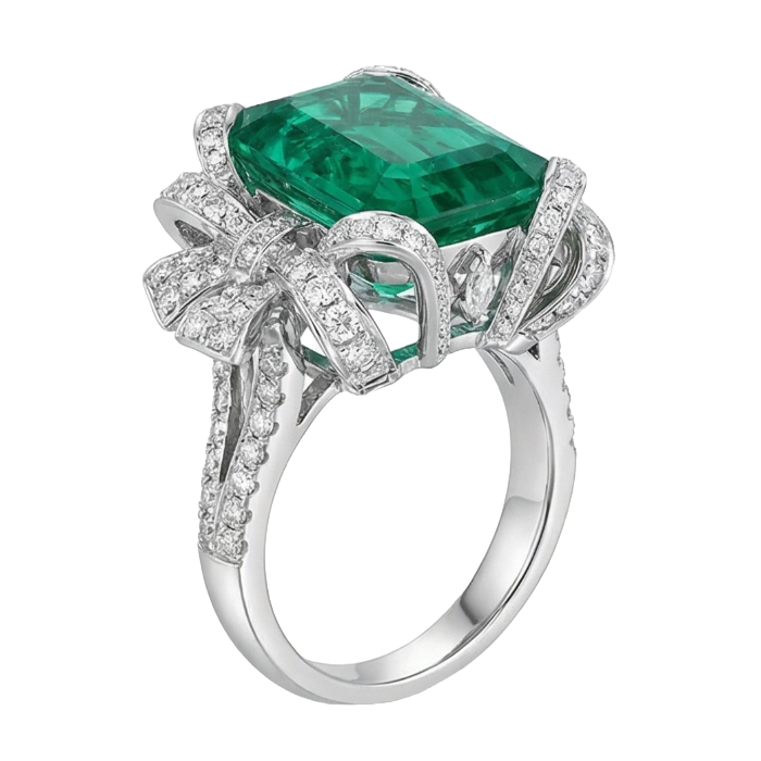 18K Gold 4.05ct Premium Emerald Diamond Ring