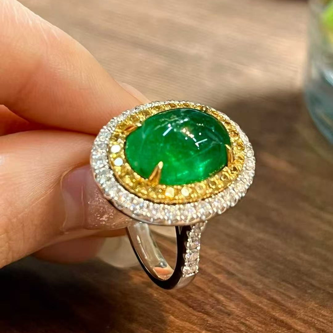 Elegant High Jewelry | 8.077ct Natural Emerald Ring in 18K Gold with Diamonds &amp; Yellow Sapphires