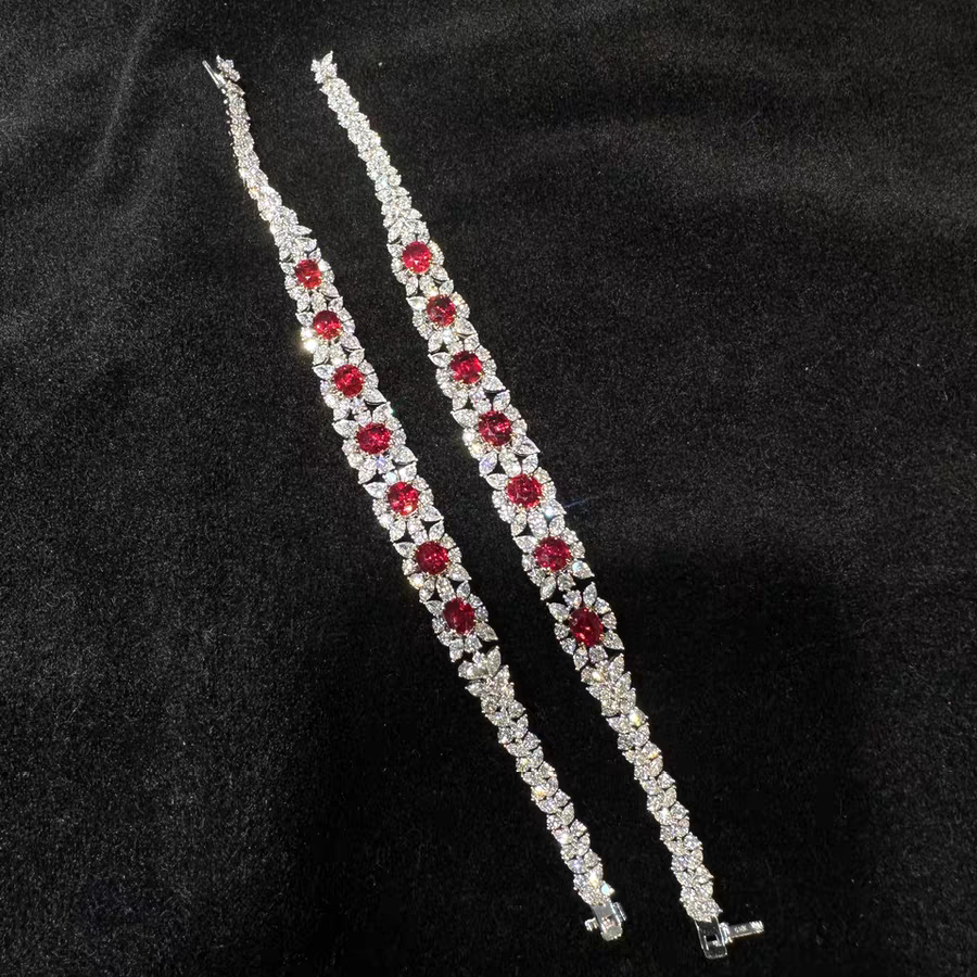 7.16ct Unheated Pigeon Blood Ruby Bracelet | GRS Certified and 925 Silver Options