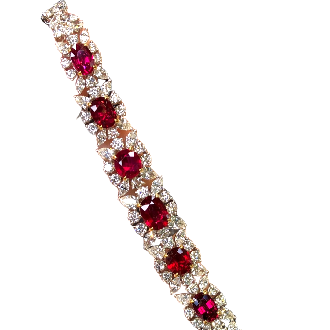 7.16ct Unheated Pigeon Blood Ruby Bracelet | GRS Certified and 925 Silver Options