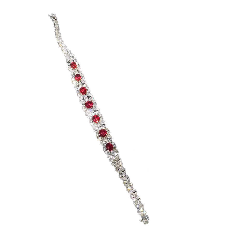 7.16ct Unheated Pigeon Blood Ruby Bracelet | GRS Certified and 925 Silver Options