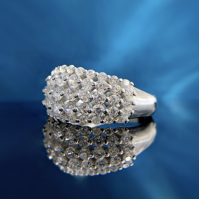 Round Engagement Ring Pave 925 Silver High Carbon Diamond