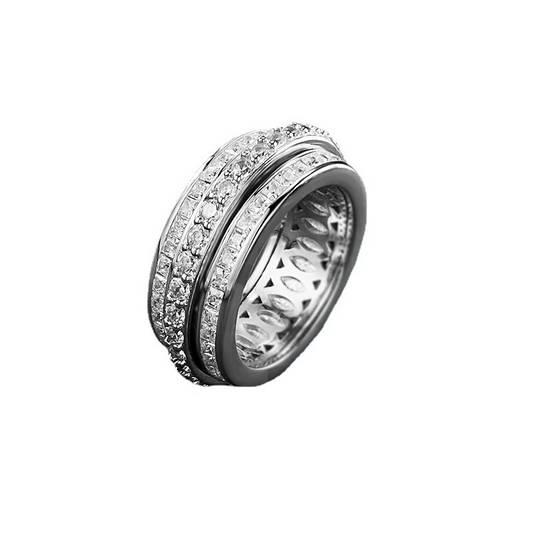 Round Engagement Ring 925 Silver Emerald Rotating Design