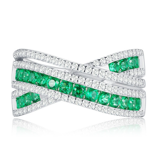 Round Engagement Ring 925 Silver Emerald Channel Setting
