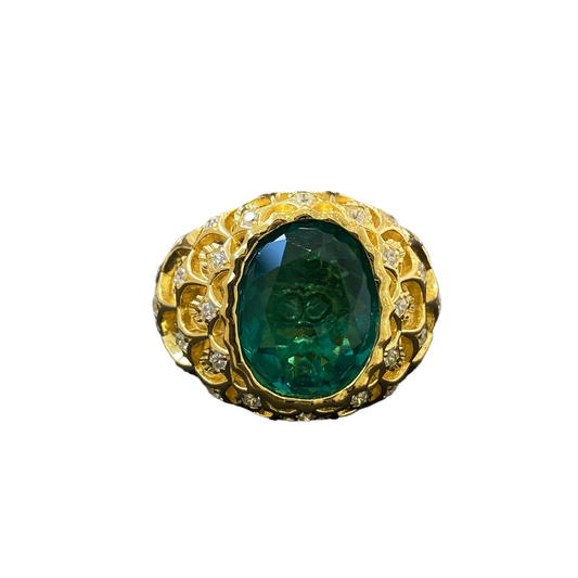 Oval Engagement Ring 925 Silver Emerald Zircon