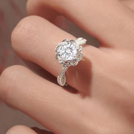 Round Engagement Ring 1ct 2ct 925 Silver Moissanite