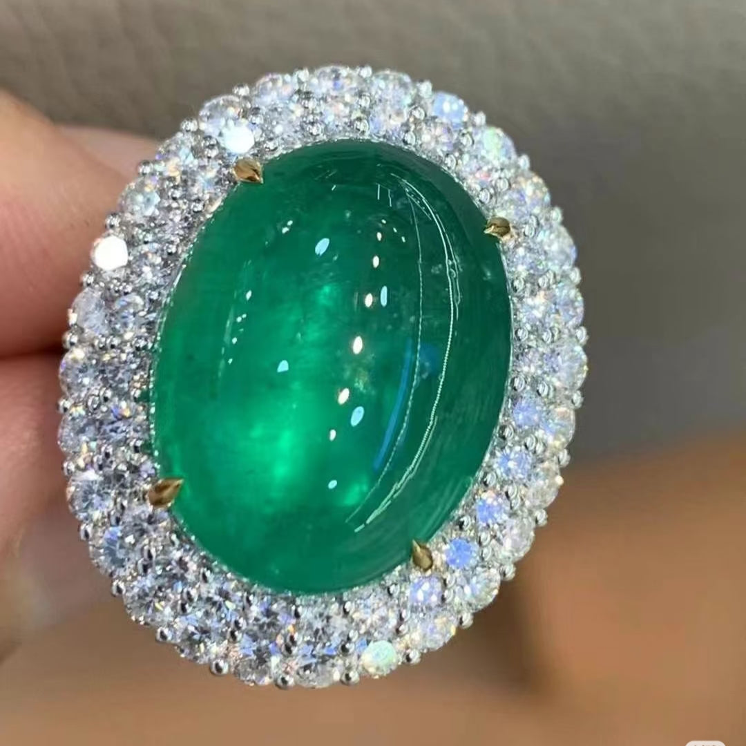 14ct Zambian Cabochon Emerald Ring/Pendant Convertible