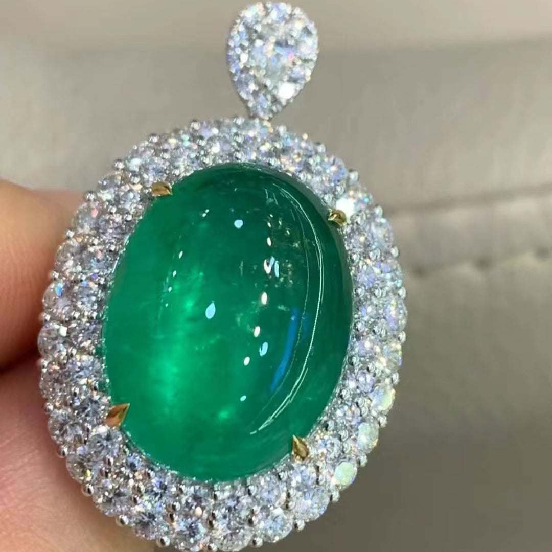 14ct Zambian Cabochon Emerald Ring/Pendant Convertible