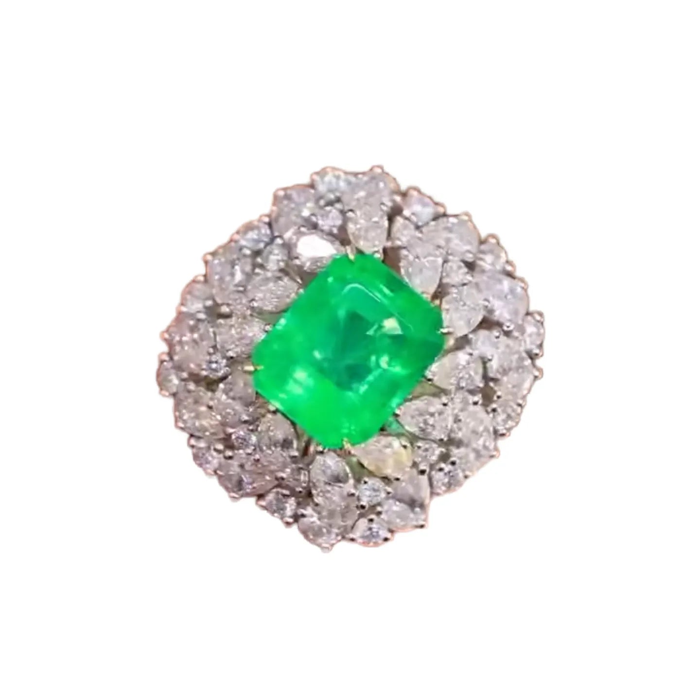 18K Gold 2.0ct Natural Colombian Emerald Ring with 2.105ct Diamonds