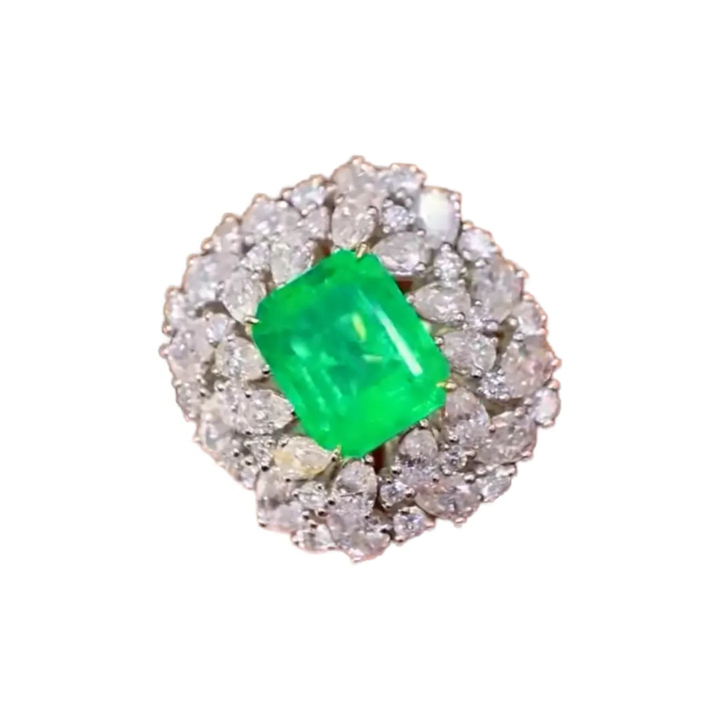 18K Gold 2.0ct Natural Colombian Emerald Ring with 2.105ct Diamonds