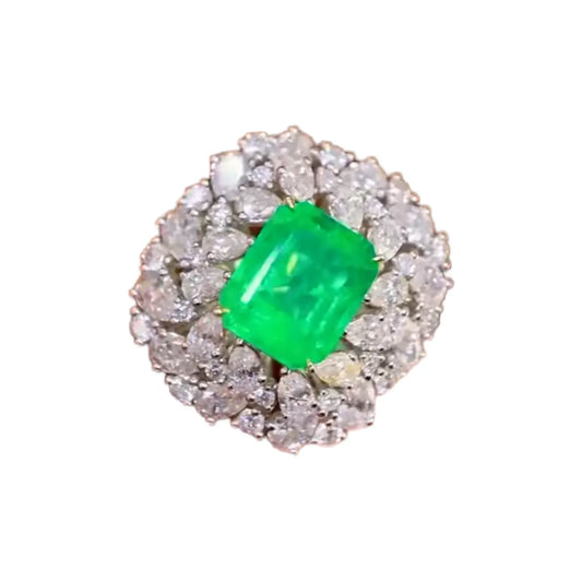 18K Gold 2.0ct Natural Colombian Emerald Ring with 2.105ct Diamonds