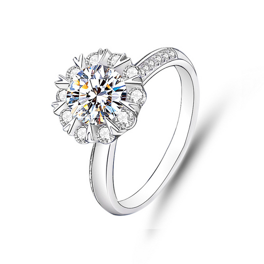 Round Engagement Ring 1ct 6.5mm 925 Silver Moissanite