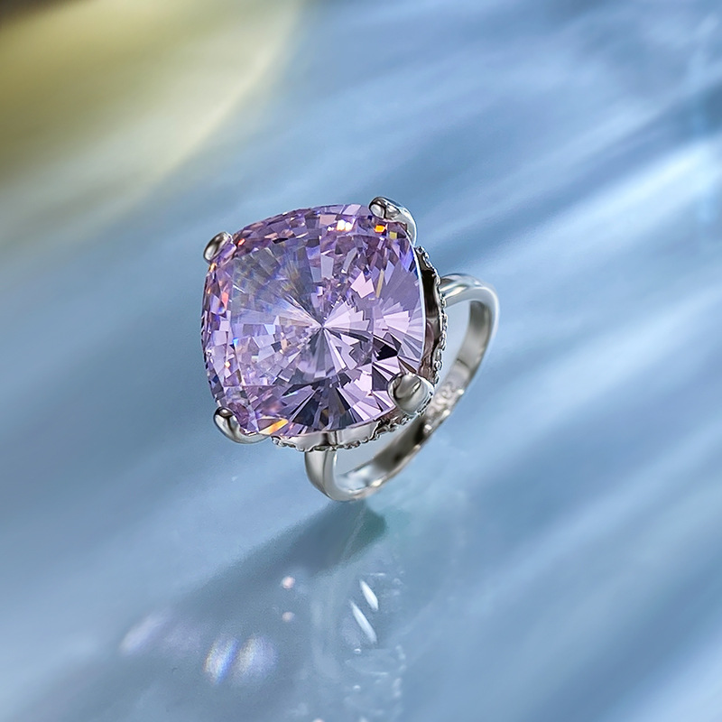 Cushion Engagement Ring 15*15 925 Silver High Carbon Diamond
