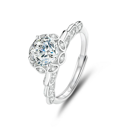 Round Engagement Ring 1ct 6.5mm 925 Silver Moissanite