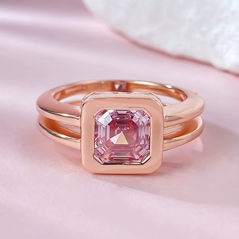 Asscher Engagement Ring 7*7 925 Silver High Carbon Diamond