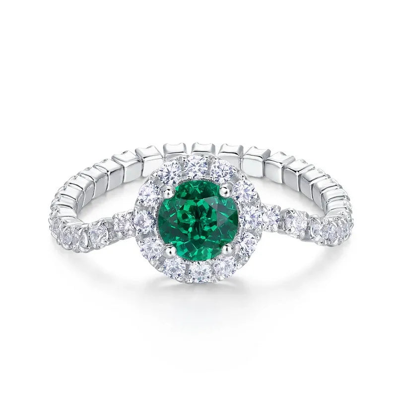S925 Sterling Silver Lab-Created Emerald Ring – Celestial Clover Halo Design