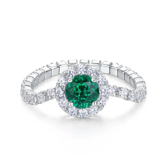 S925 Sterling Silver Lab-Created Emerald Ring – Celestial Clover Halo Design