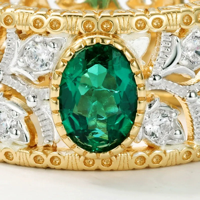 Vintage Lace Hollow Emerald Ring in S925 Sterling Silver