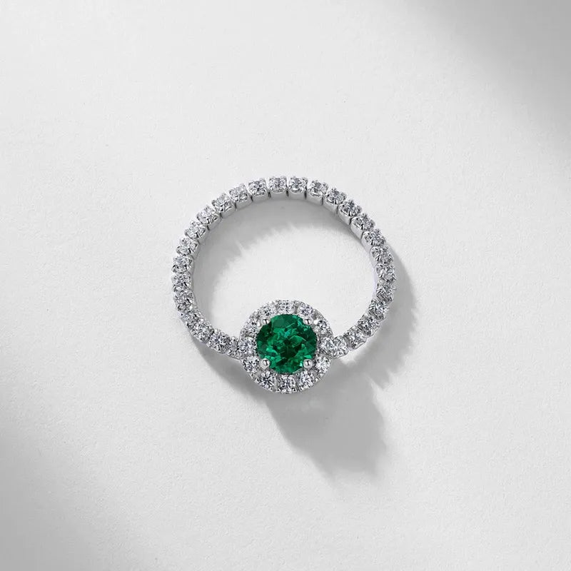 S925 Sterling Silver Lab-Created Emerald Ring – Celestial Clover Halo Design