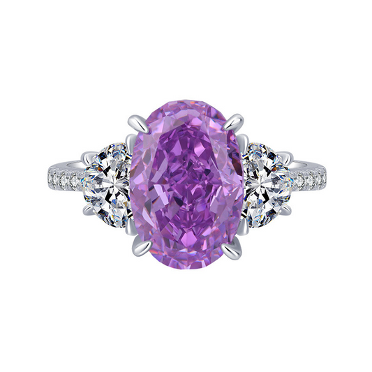 Oval Three Stone Engagement Ring  8*12 925 Silver High Carbon Diamond
