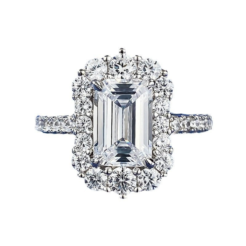 Emerald Engagement Ring 6*9 925 Silver High Carbon Diamond