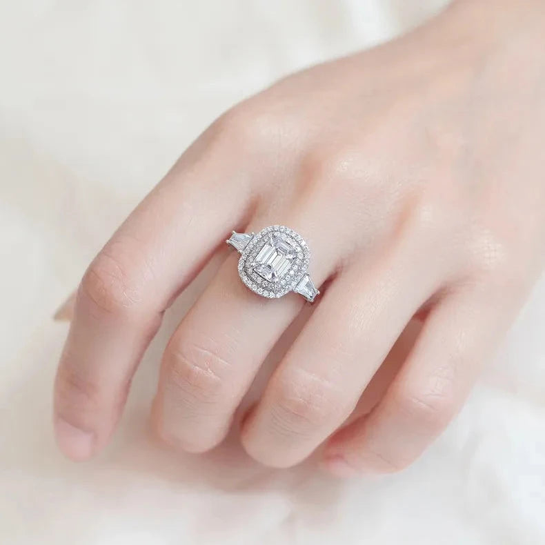 Emerald Engagement Ring 6*8 925 Silver Zircon