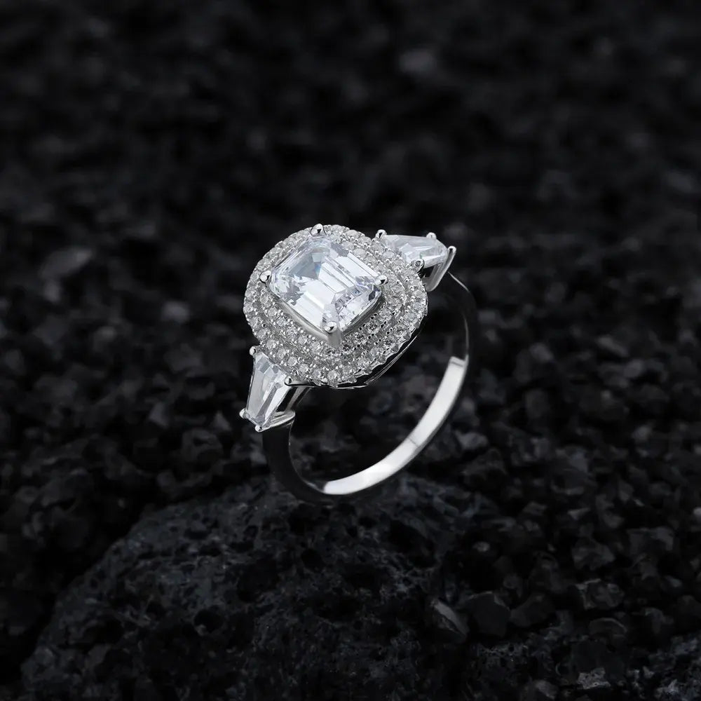 Emerald Engagement Ring 6*8 925 Silver Zircon