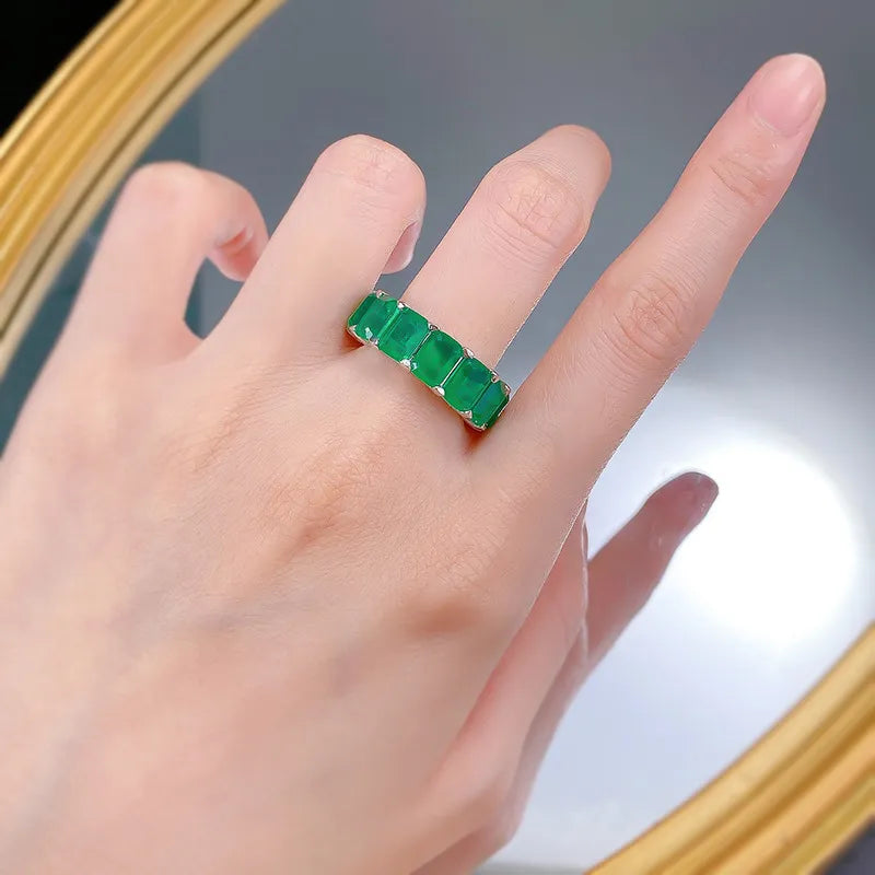 Engagement Ring 5*7mm 925 Silver Emerald