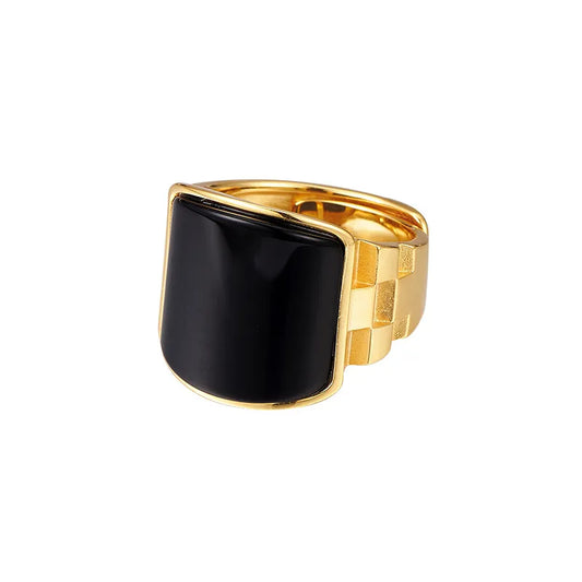 Geometry Engagement Ring 925 Silver Black Onyx Open Ring