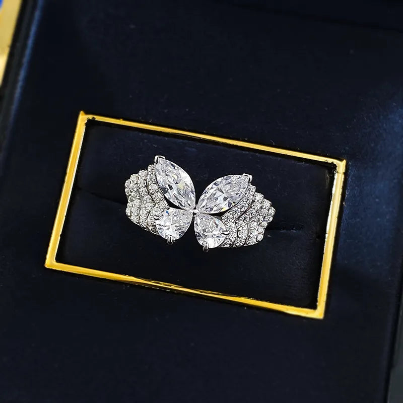 Marquise Butterfly Engagement Ring 925 Silver High Carbon Diamond